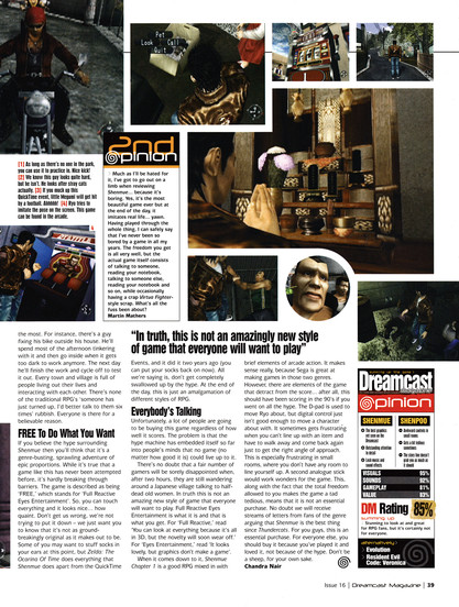 Review for Shenmue on Dreamcast.
Taken from Dreamcast Magazine 16 - December 2000 (UK)

score: 85%