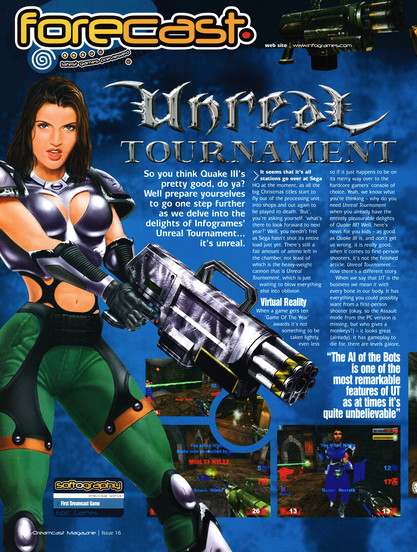 Preview for Unreal Tournament on Dreamcast.
Taken from Dreamcast Magazine 16 - December 2000 (UK)