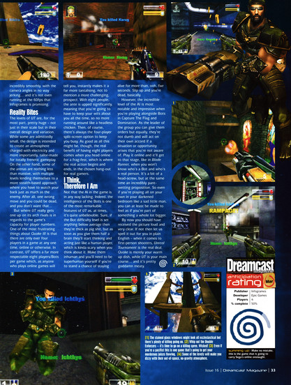 Preview for Unreal Tournament on Dreamcast.
Taken from Dreamcast Magazine 16 - December 2000 (UK)
