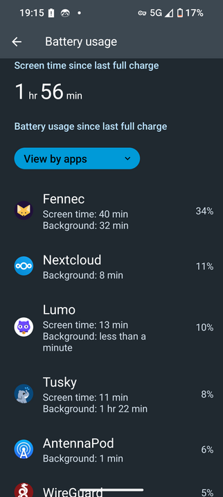 Screenshot of android battery consumption