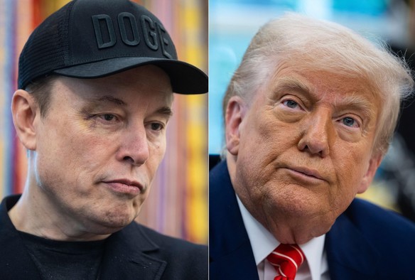 An image of Elon Musk on the left and Donald Trump on the right.